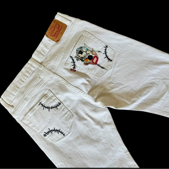 Unisex Up-cycled reworked one of a kind custom made 511 slim Levi’s white jeans. - Picture 8 of 16